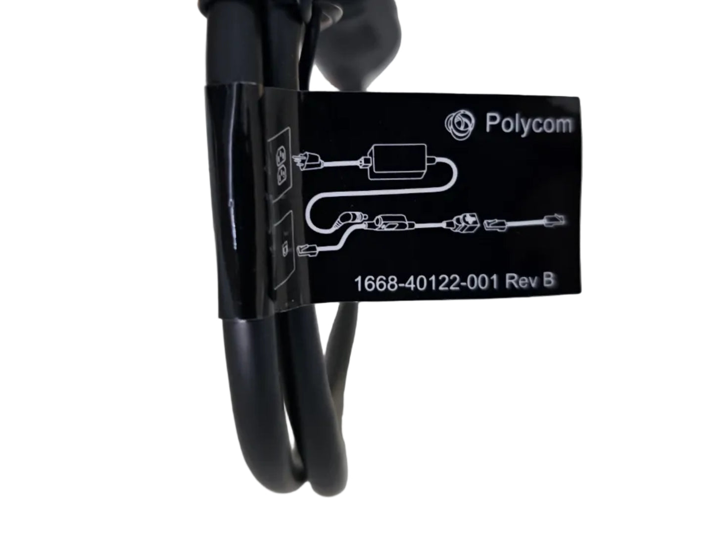 Polycom cable with label on a white surface
