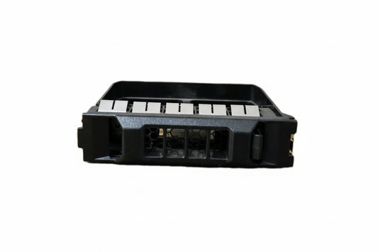 Black electronic module with connectors on a white background