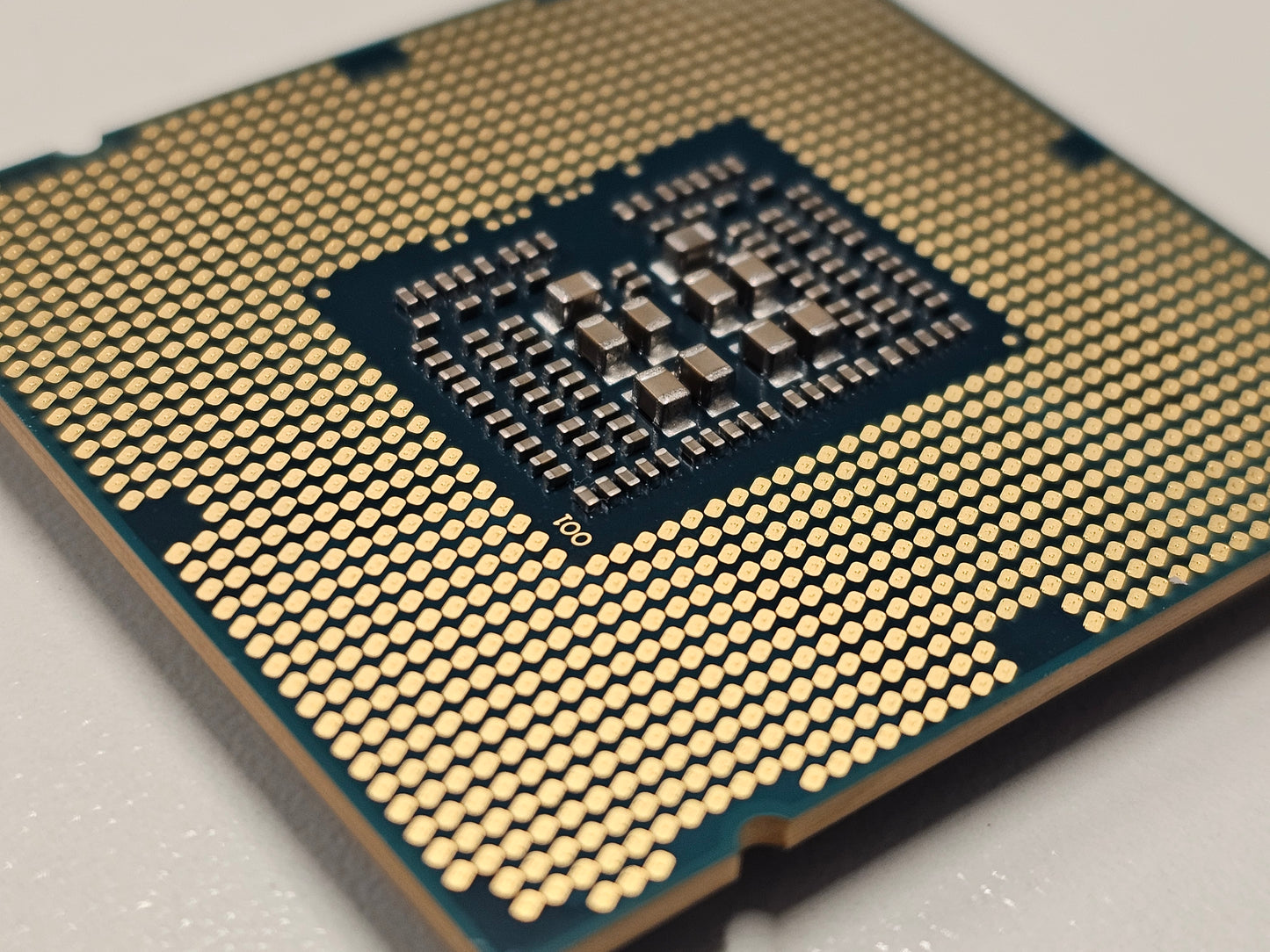 Close-up of a computer processor on a white background