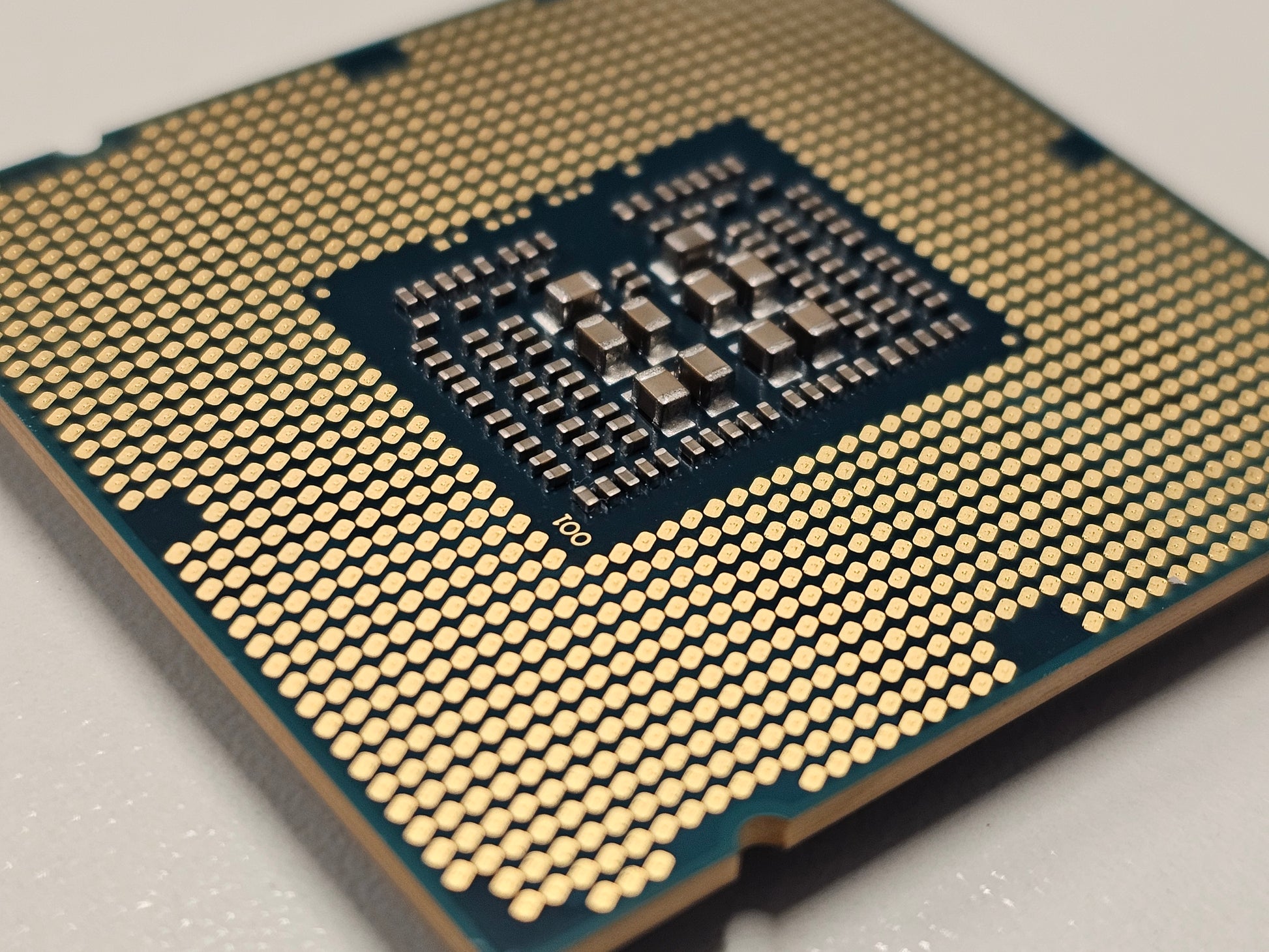 Close-up of a computer processor on a white background