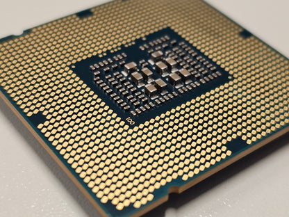 Close-up of a computer processor on a white background