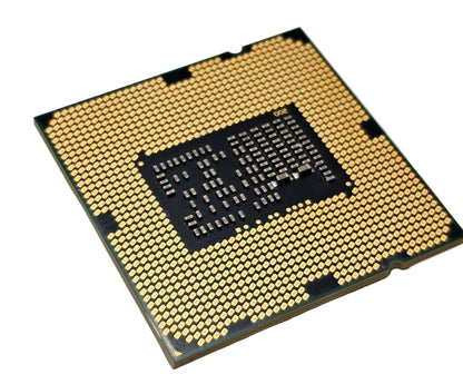 Close-up of a computer processor on a light gray background