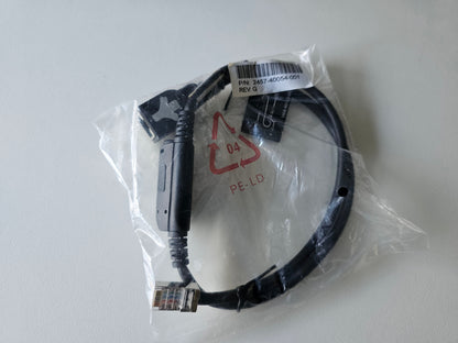 Cable with a label on a white background