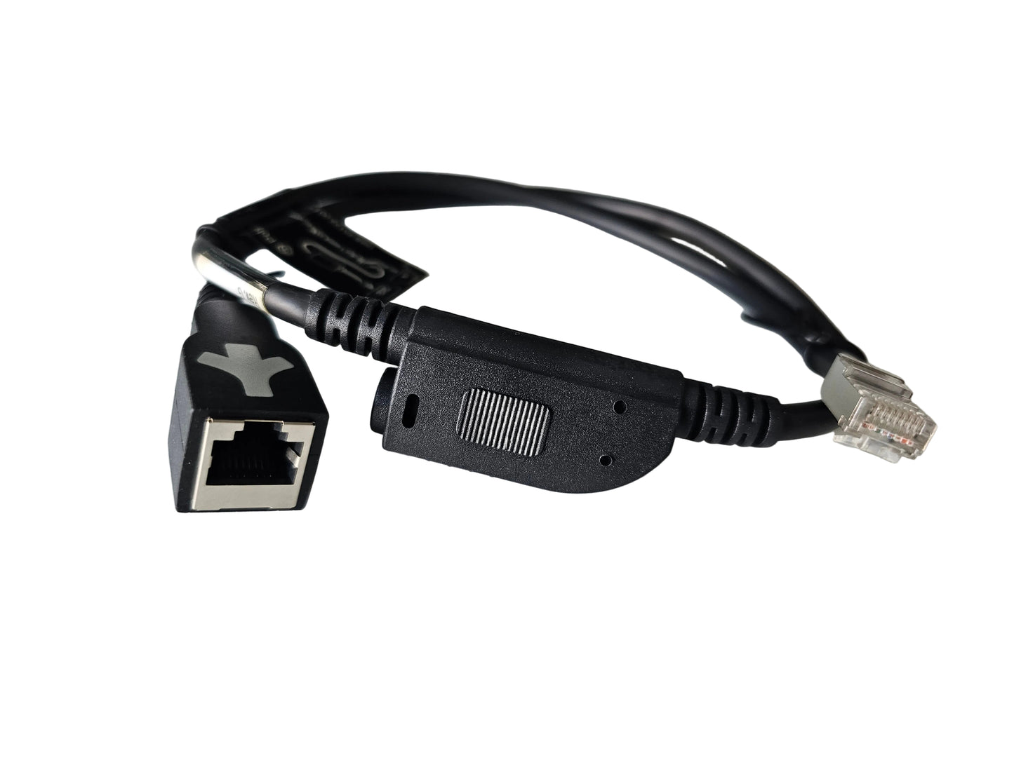 Network cable with Ethernet connectors on a white background