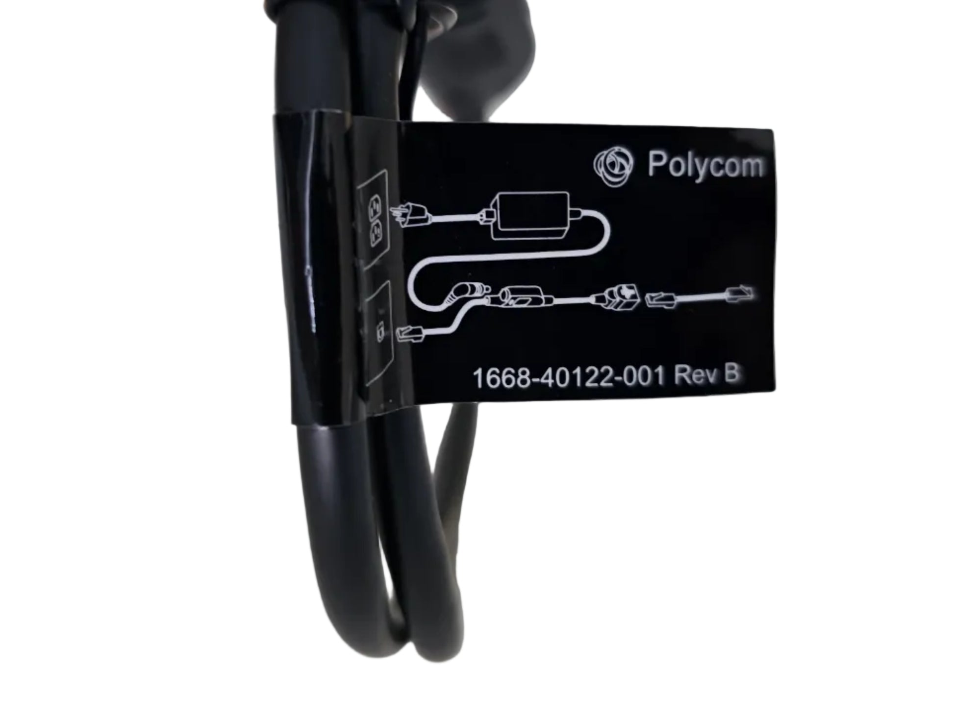 Polycom cable with label on a white surface