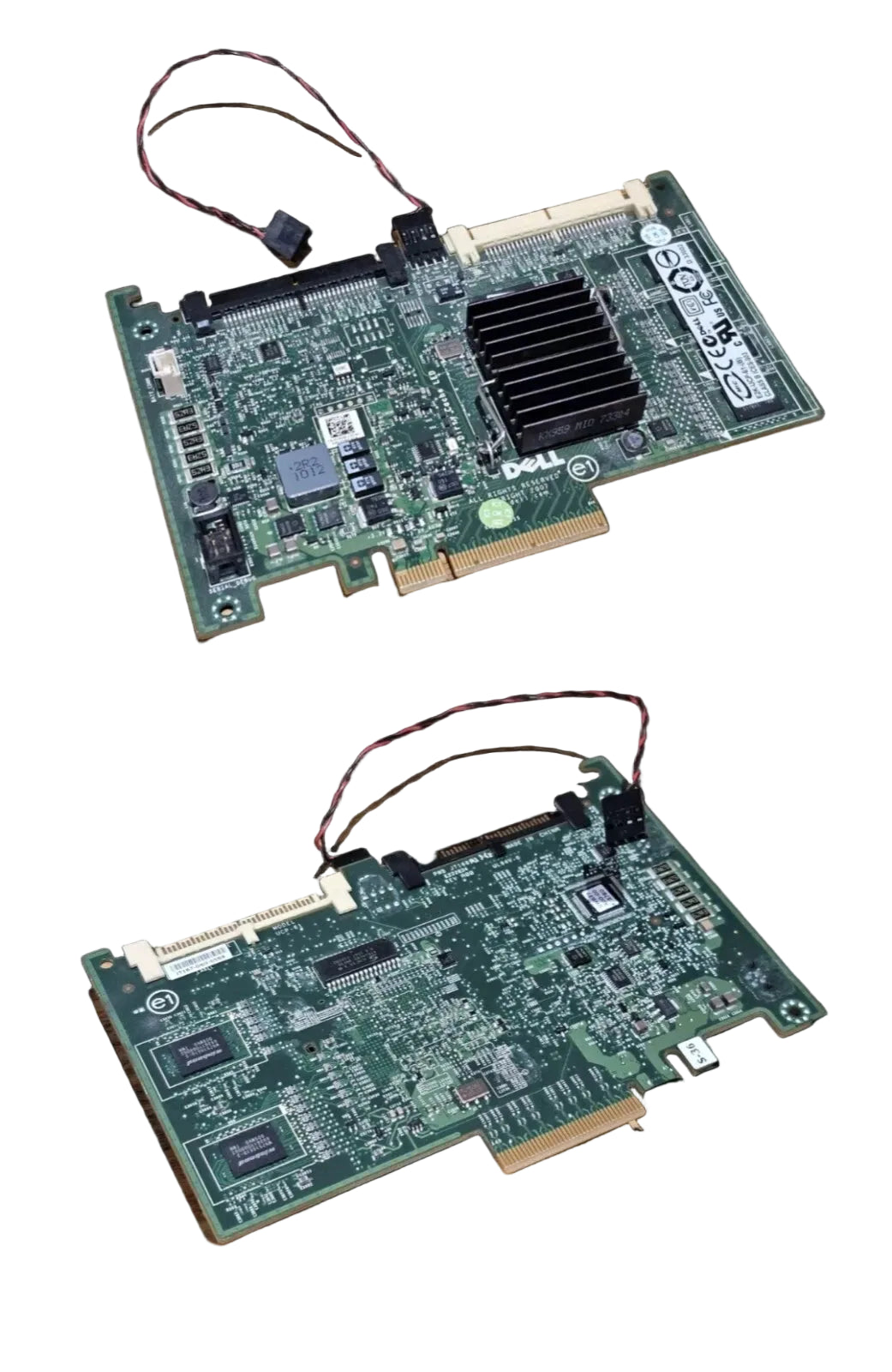 Two computer motherboards on a black background