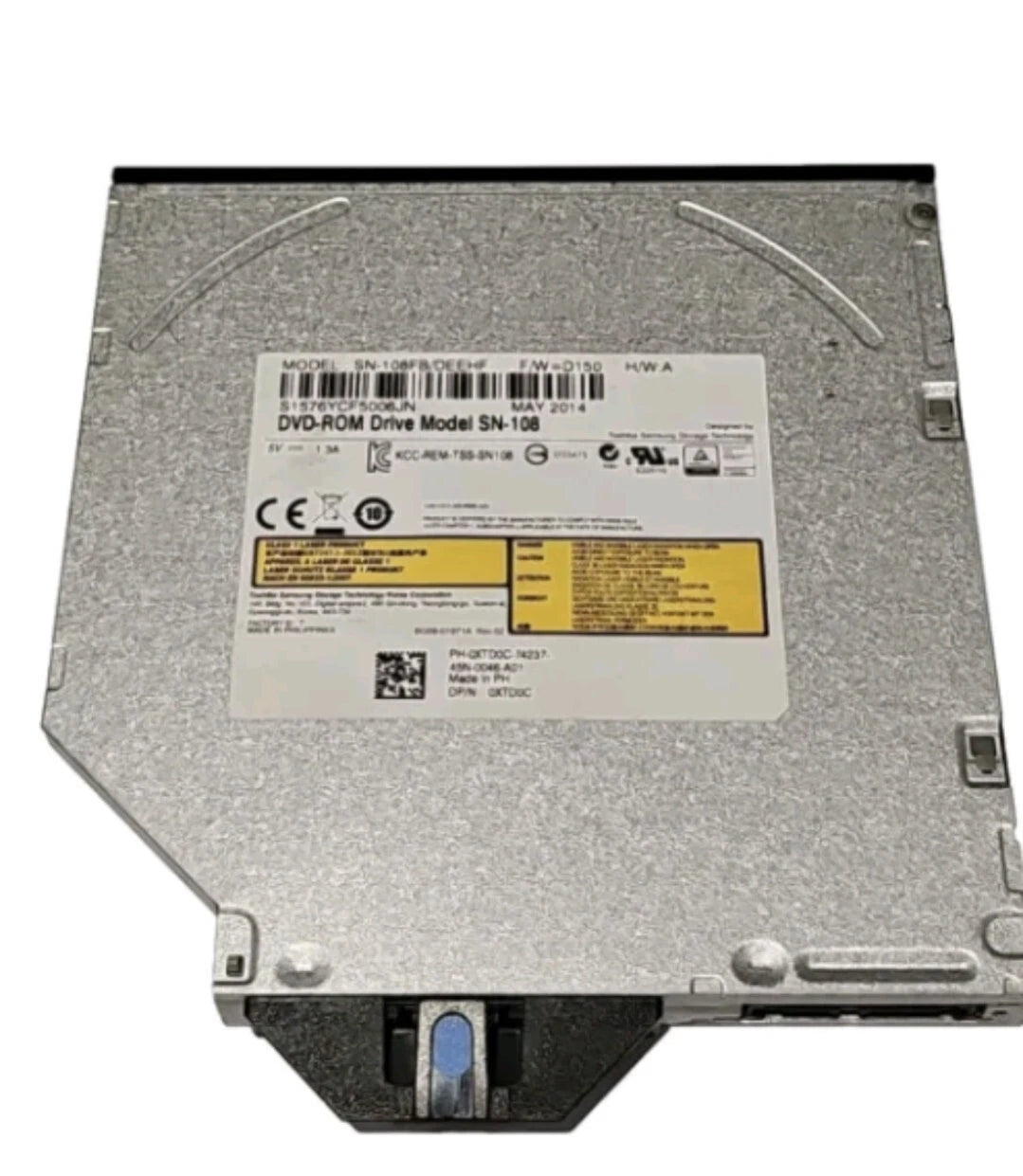 DVD-ROM drive with label on a white background