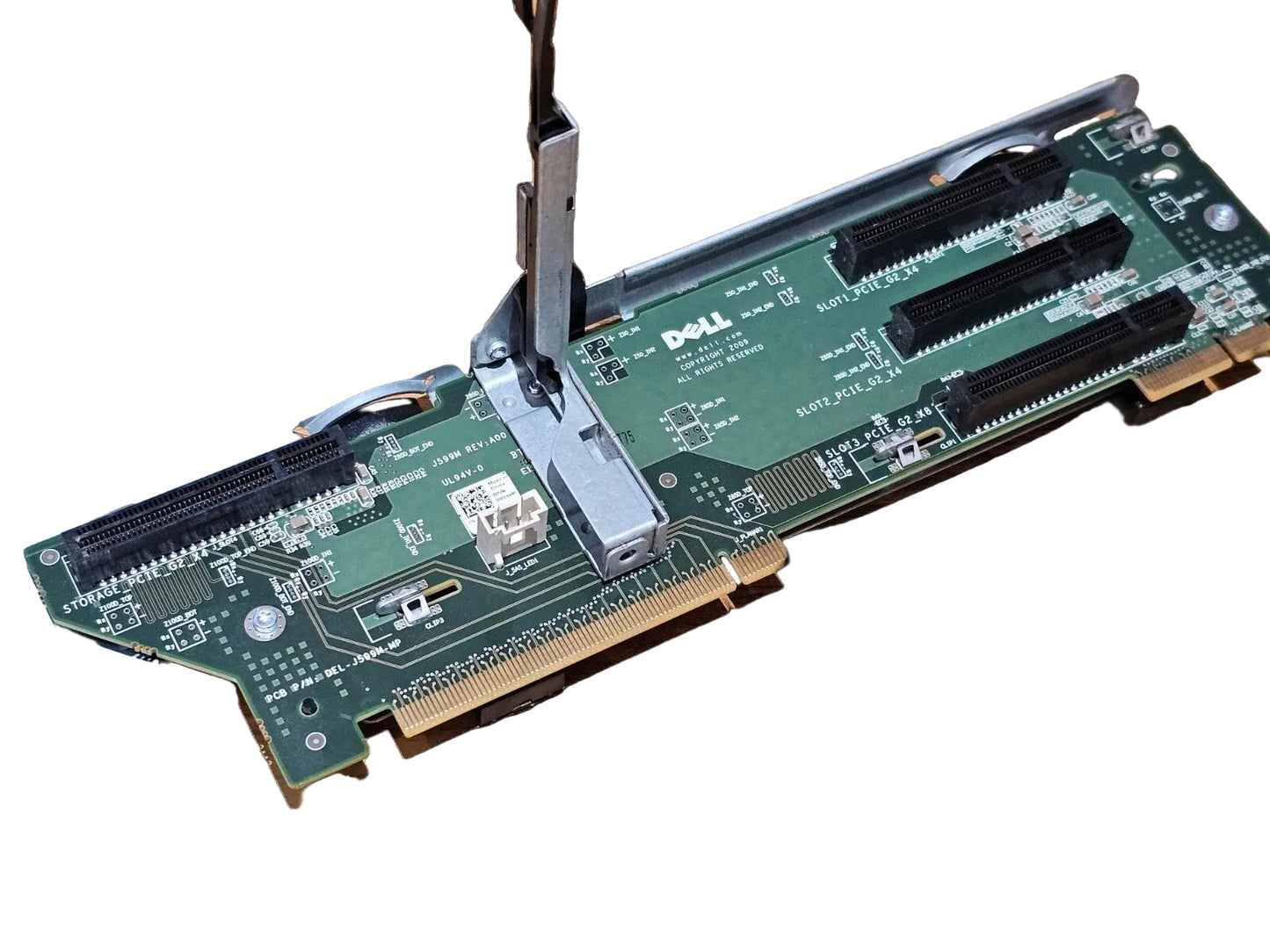Close-up of a computer motherboard with Dell branding on a black background