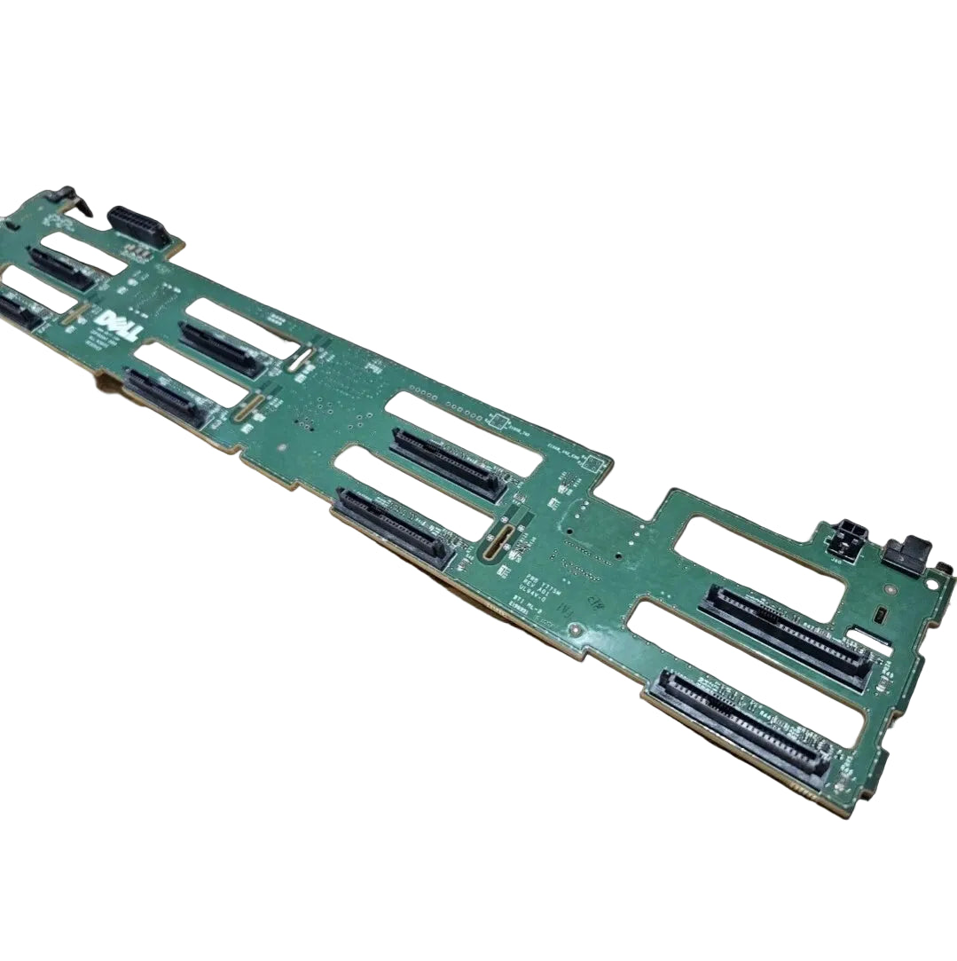 Computer motherboard with multiple slots on a black background