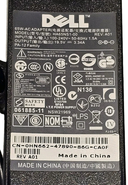 Genuine DELL HA65NS1-00 65W Laptop AC Adapter Charger